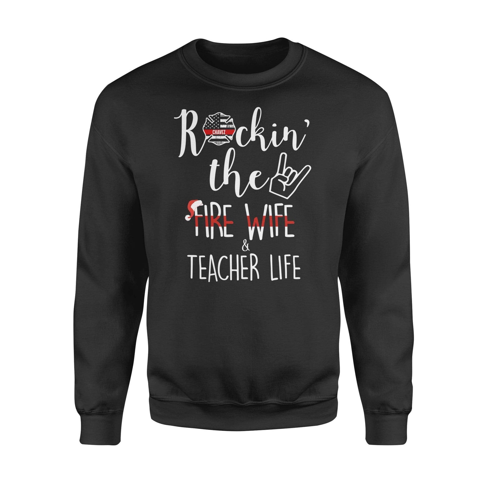 Apparel S / Black Personalized Sweater - TRL - Rockin Fire Wife Christmas - Standard Fleece Sweatshirt - DSAPP