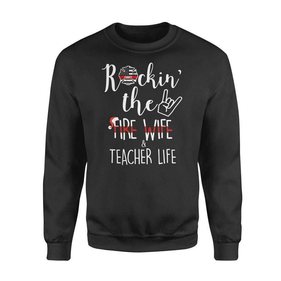 Apparel S / Black Personalized Sweater - TRL - Rockin Fire Wife Christmas - Standard Fleece Sweatshirt - DSAPP