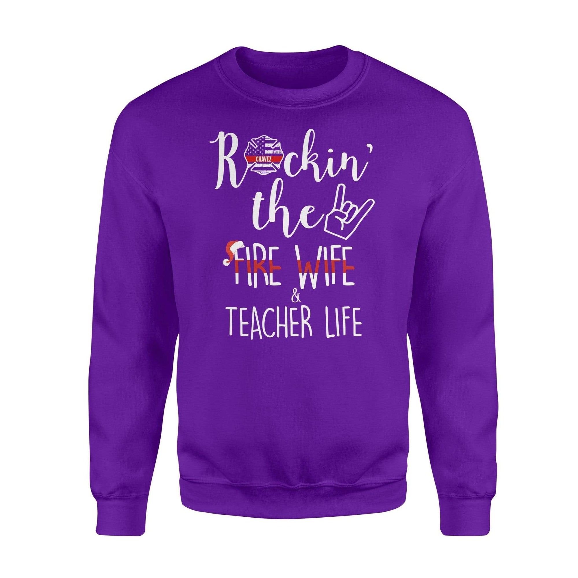 Apparel S / Purple Personalized Sweater - TRL - Rockin Fire Wife Christmas - Standard Fleece Sweatshirt - DSAPP