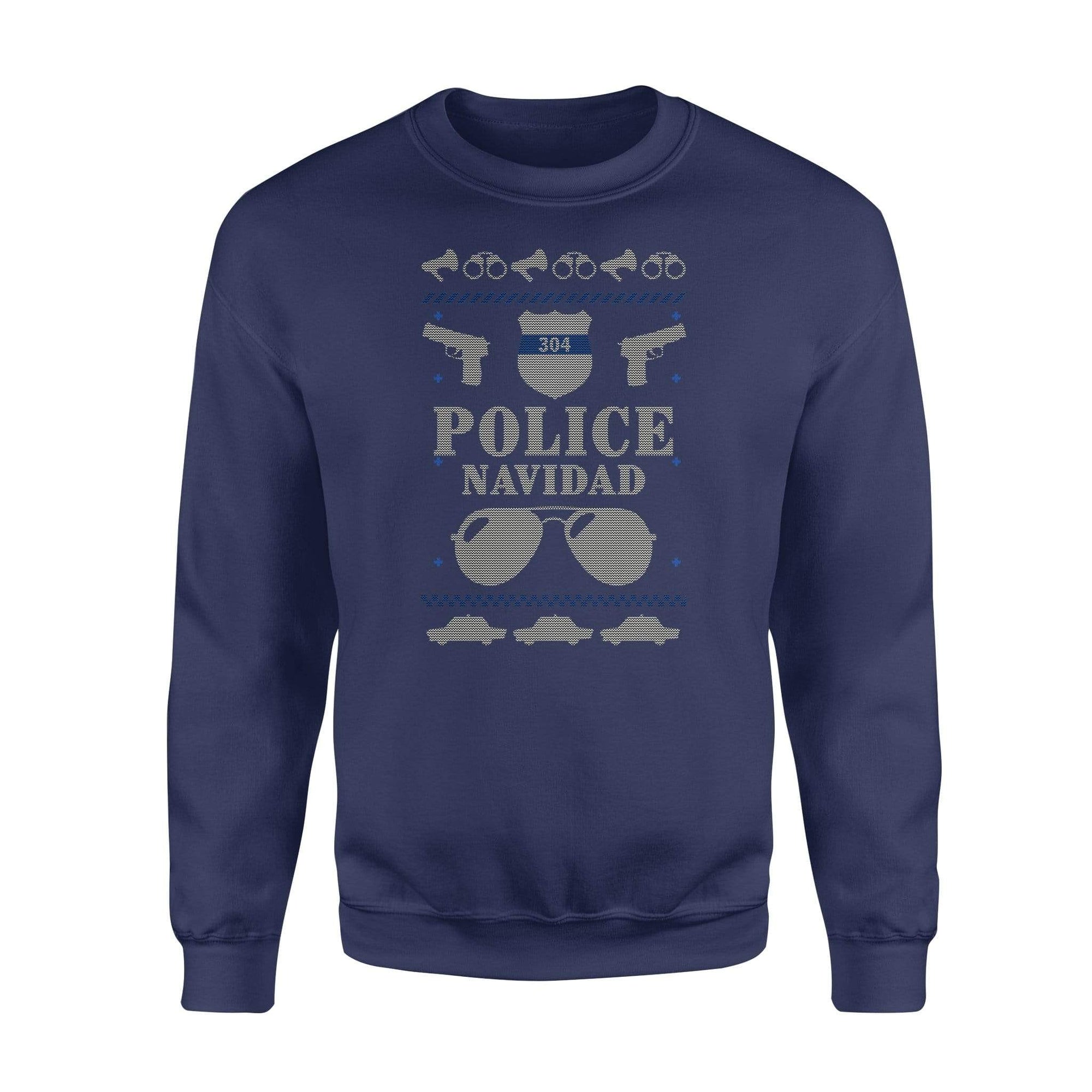 Apparel S / Navy Personalized Ugly Sweater - TBL - Xmas Police Navidad - Standard Fleece Sweatshirt - DSAPP