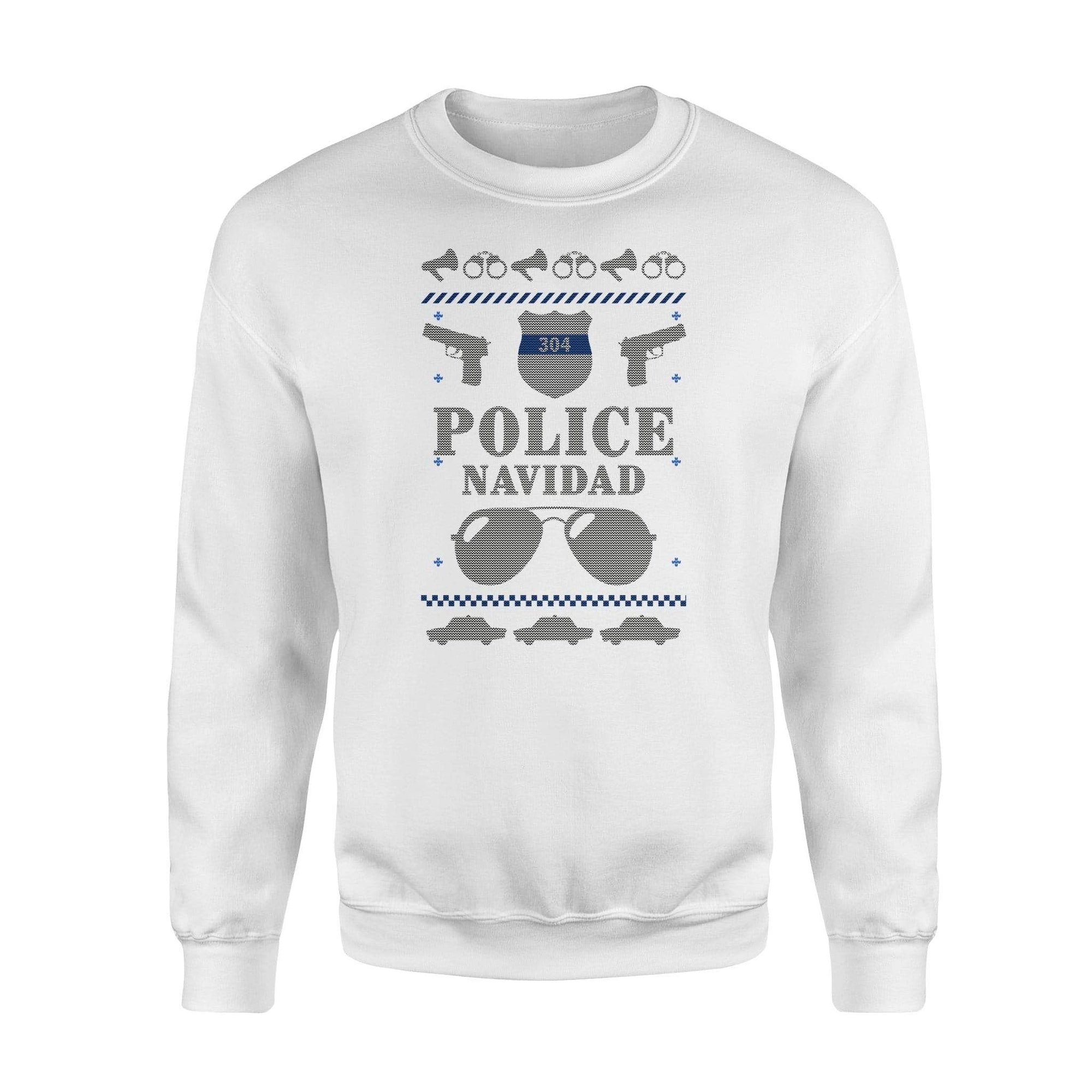 Apparel S / White Personalized Ugly Sweater - TBL - Xmas Police Navidad - Standard Fleece Sweatshirt - DSAPP