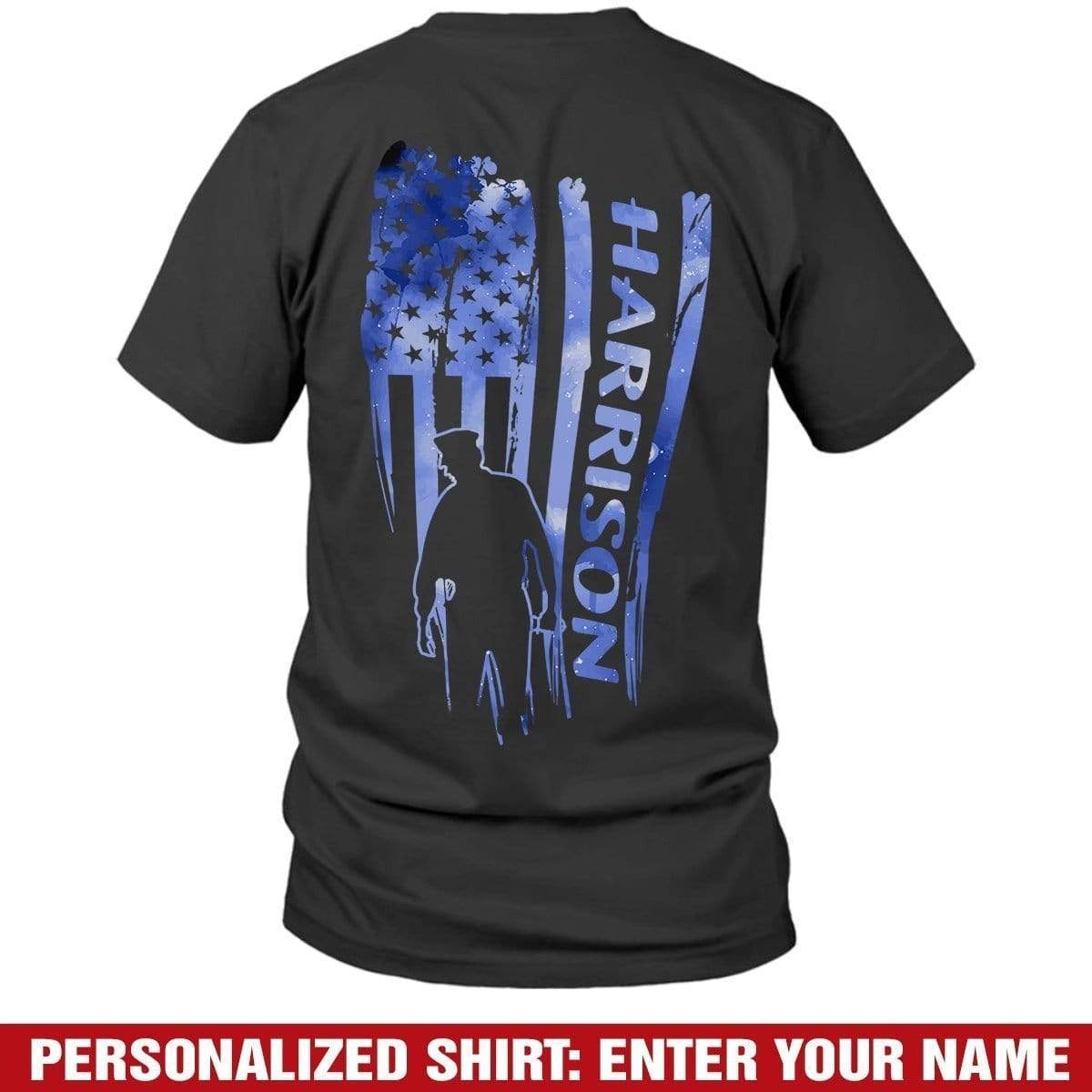 Apparel S / Black Police Officer Name - Distressed Flag - Personalized Shirt - DSAPP
