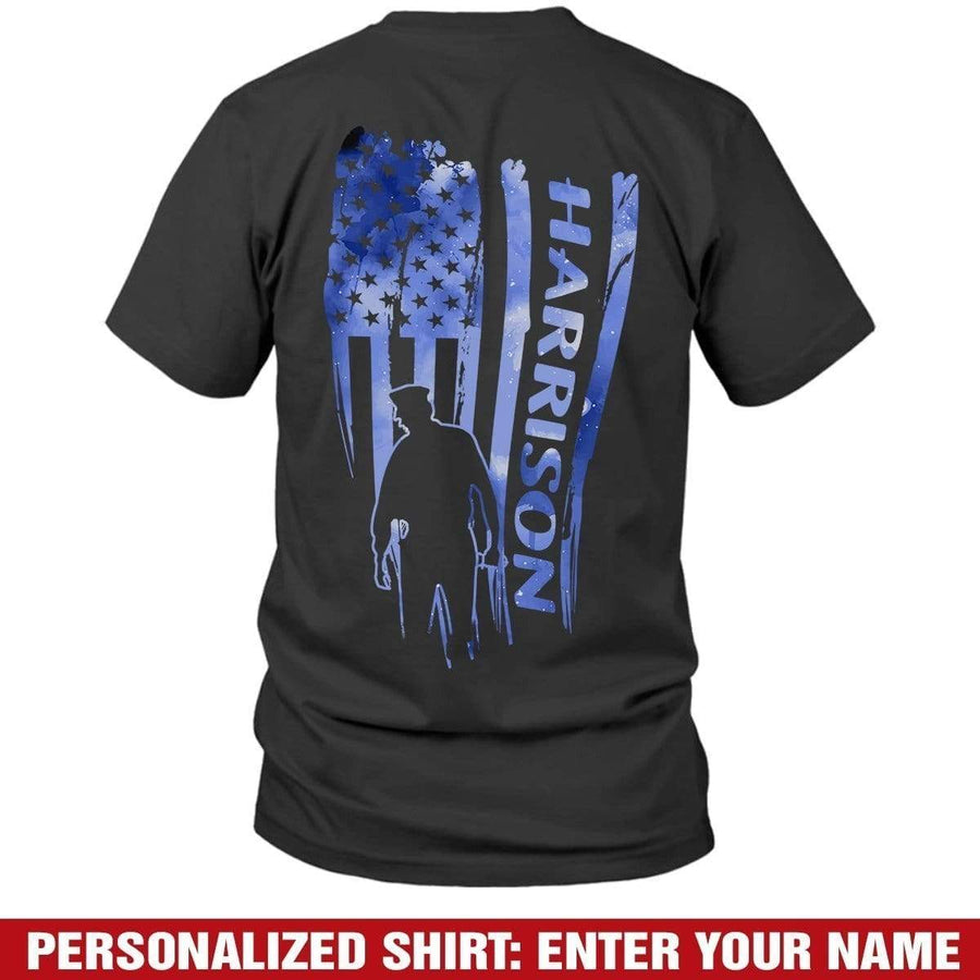 Apparel S / Black Police Officer Name - Distressed Flag - Personalized Shirt - DSAPP
