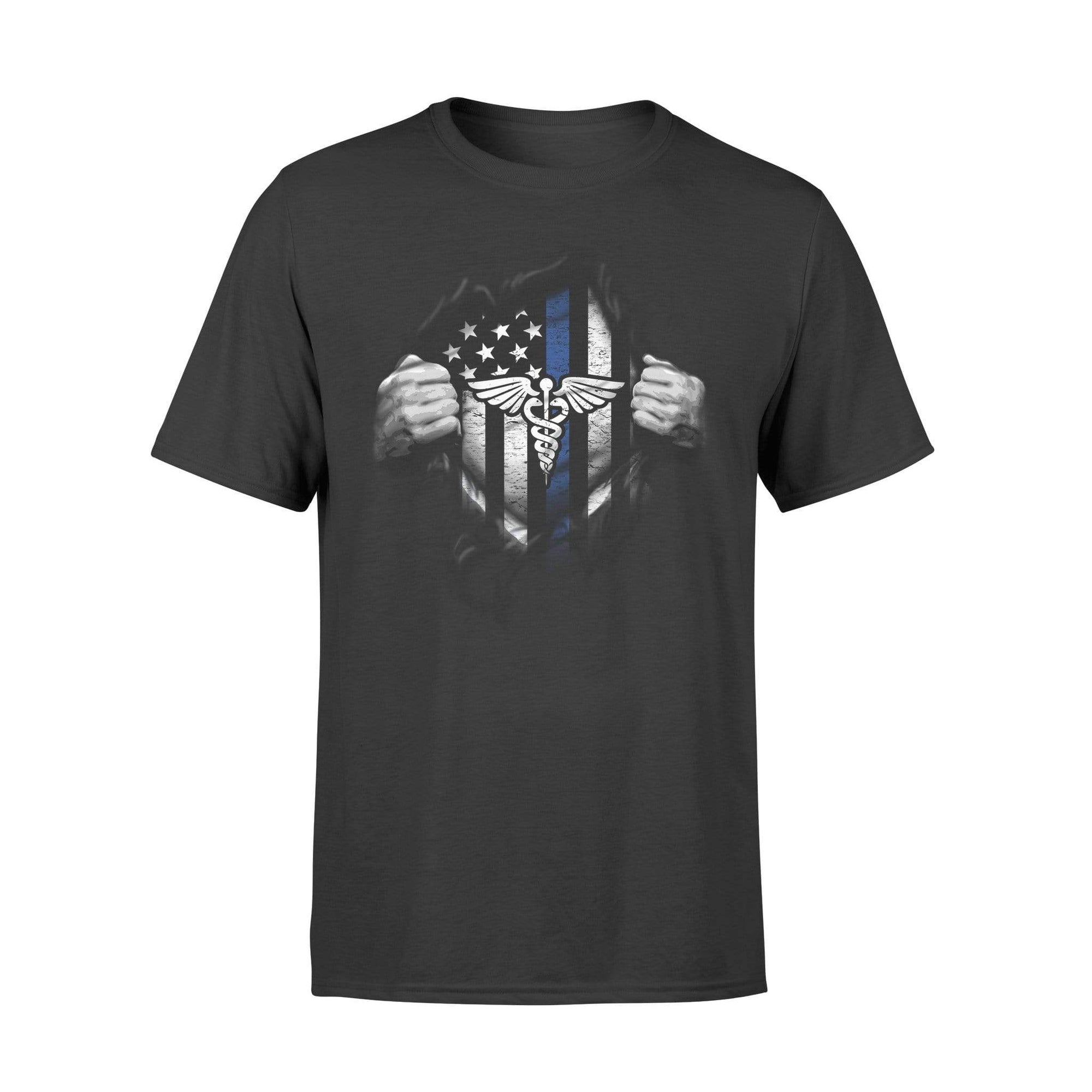 Apparel S / Black Police x Nurse - Tearing - Thin Blue Line Flag And Nurse Symbol Shirt - Standard T-shirt