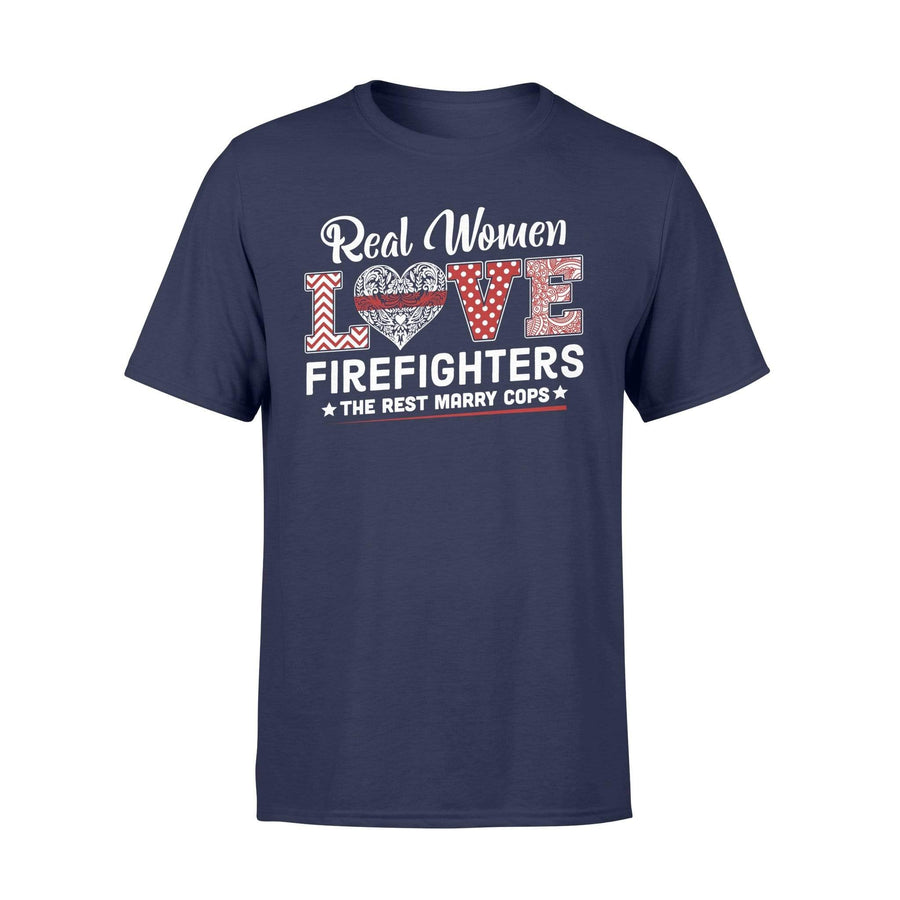Apparel S / Navy Real Women Love Firefighters Shirt - Standard T-shirt