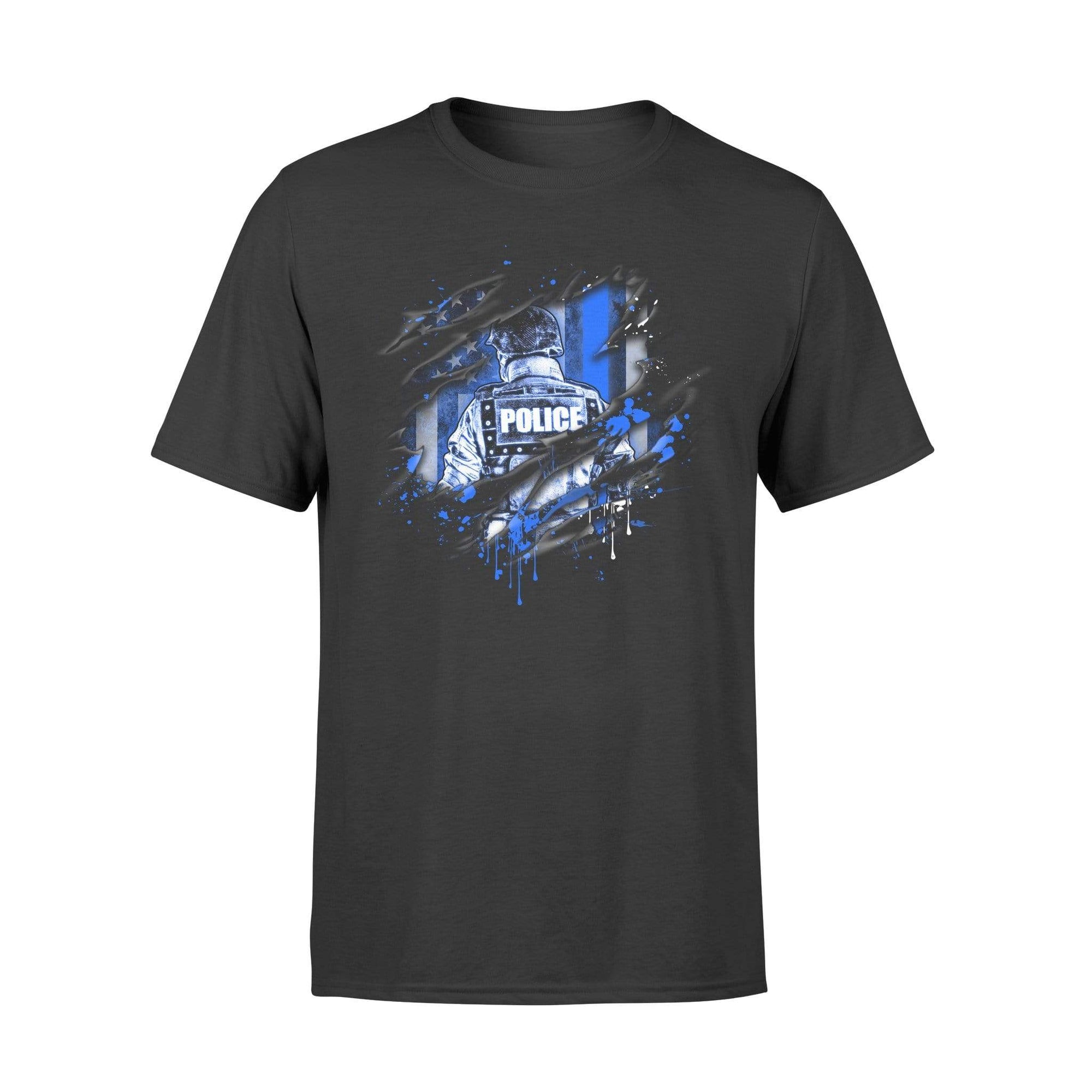 Apparel S / Black Ripped Splash Color - Police Suit - Blue Lives Matter Shirt - Standard T-shirt