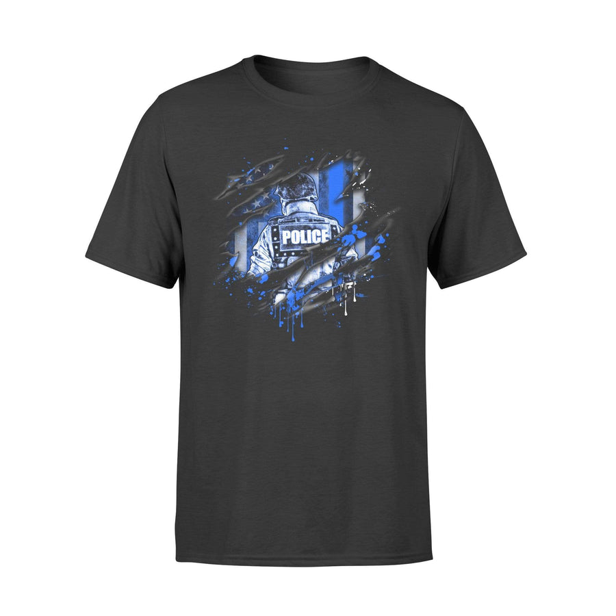 Apparel S / Black Ripped Splash Color - Police Suit - Blue Lives Matter Shirt - Standard T-shirt