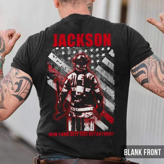 Apparel S / Black Rotated Flag Custom Name And Department Thin Red Line Personalized Firefighter Shirt