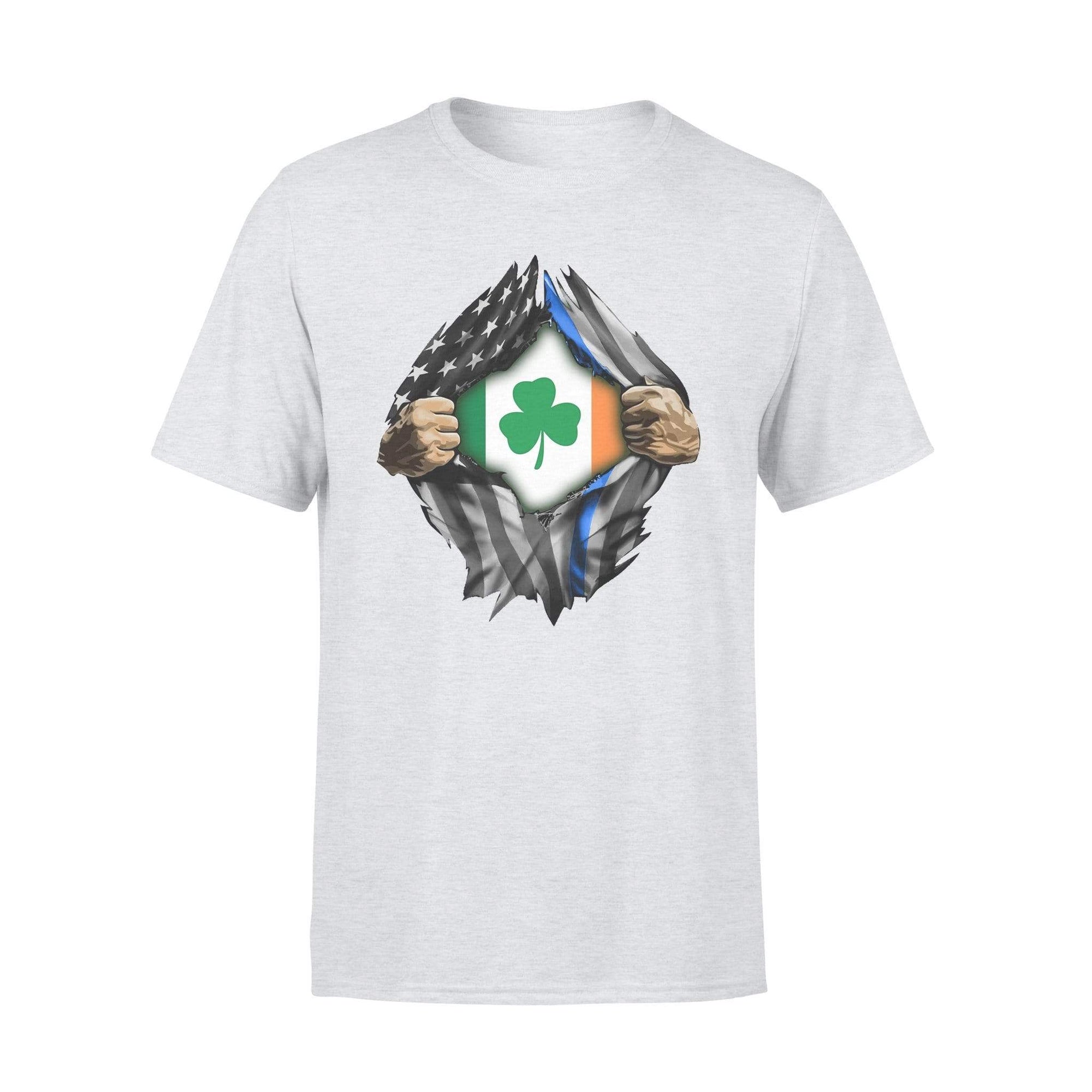 St Patrick Day Tearing Thin Blue Line Flag Irish Flag Inside Shirt -
