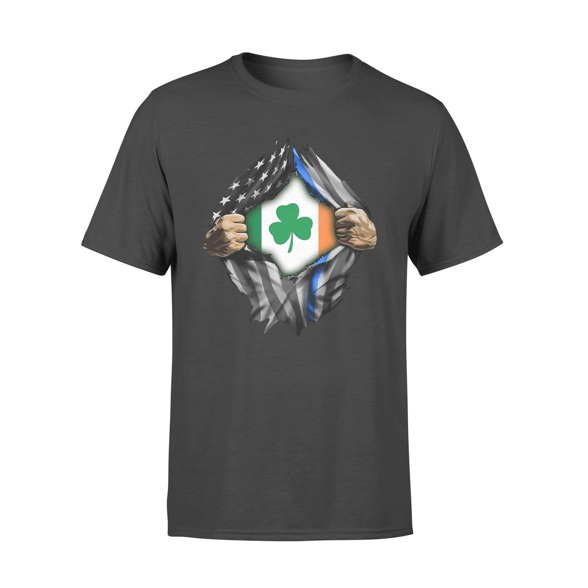 St Patrick Day Tearing Thin Blue Line Flag Irish Flag Inside Shirt