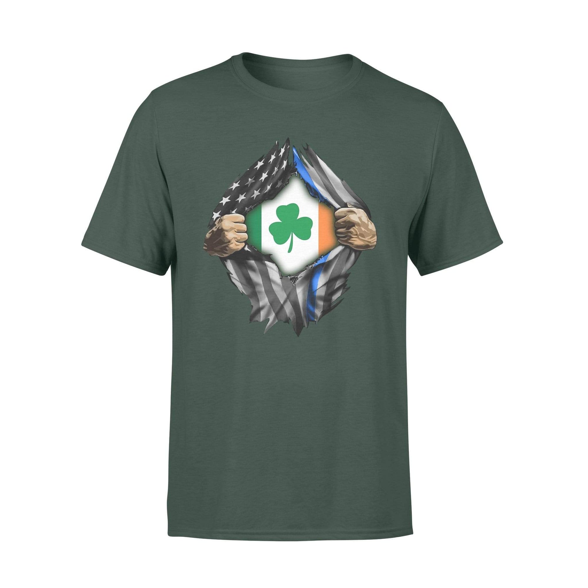 St Patrick Day Tearing Thin Blue Line Flag Irish Flag Inside Shirt