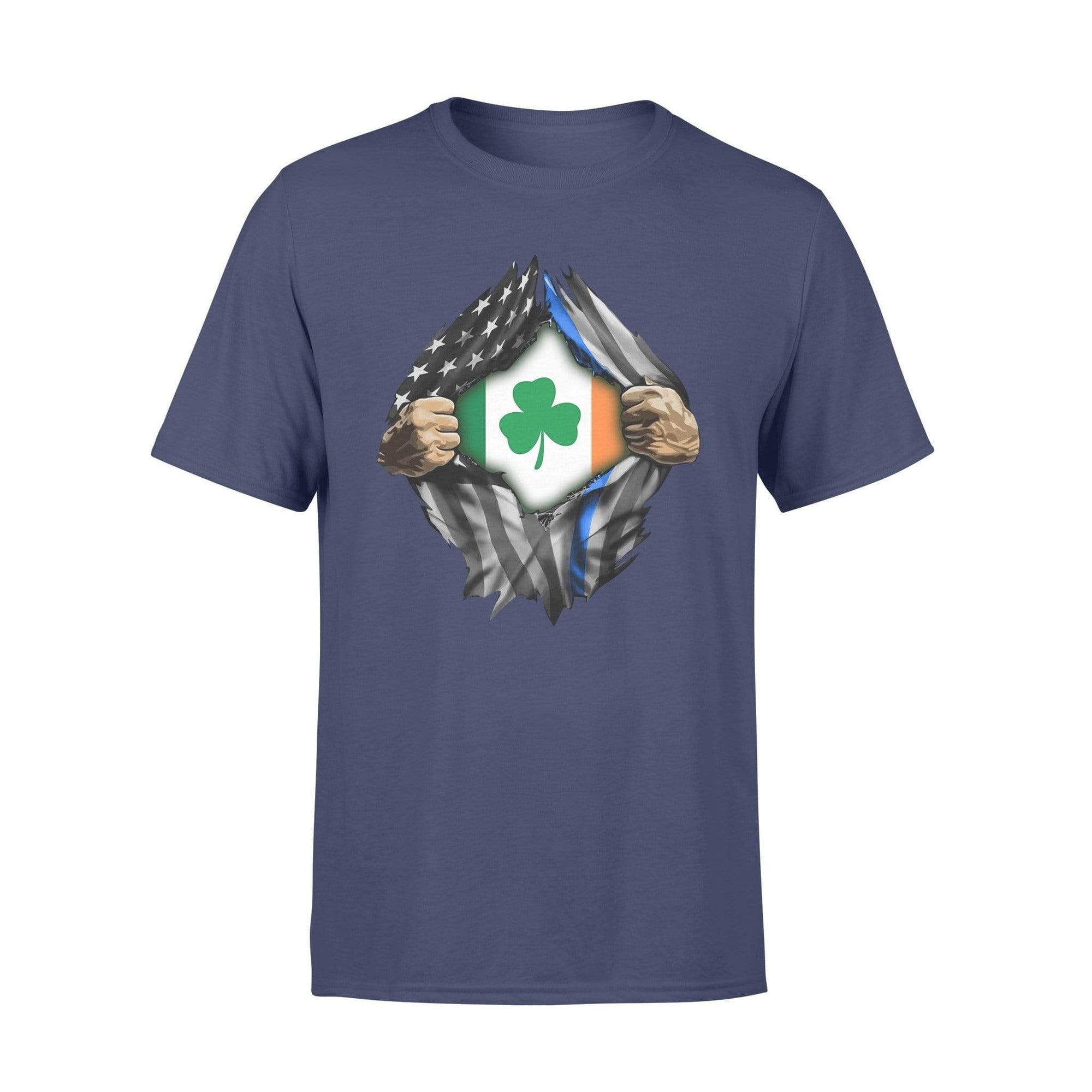 St Patrick Day Tearing Thin Blue Line Flag Irish Flag Inside Shirt