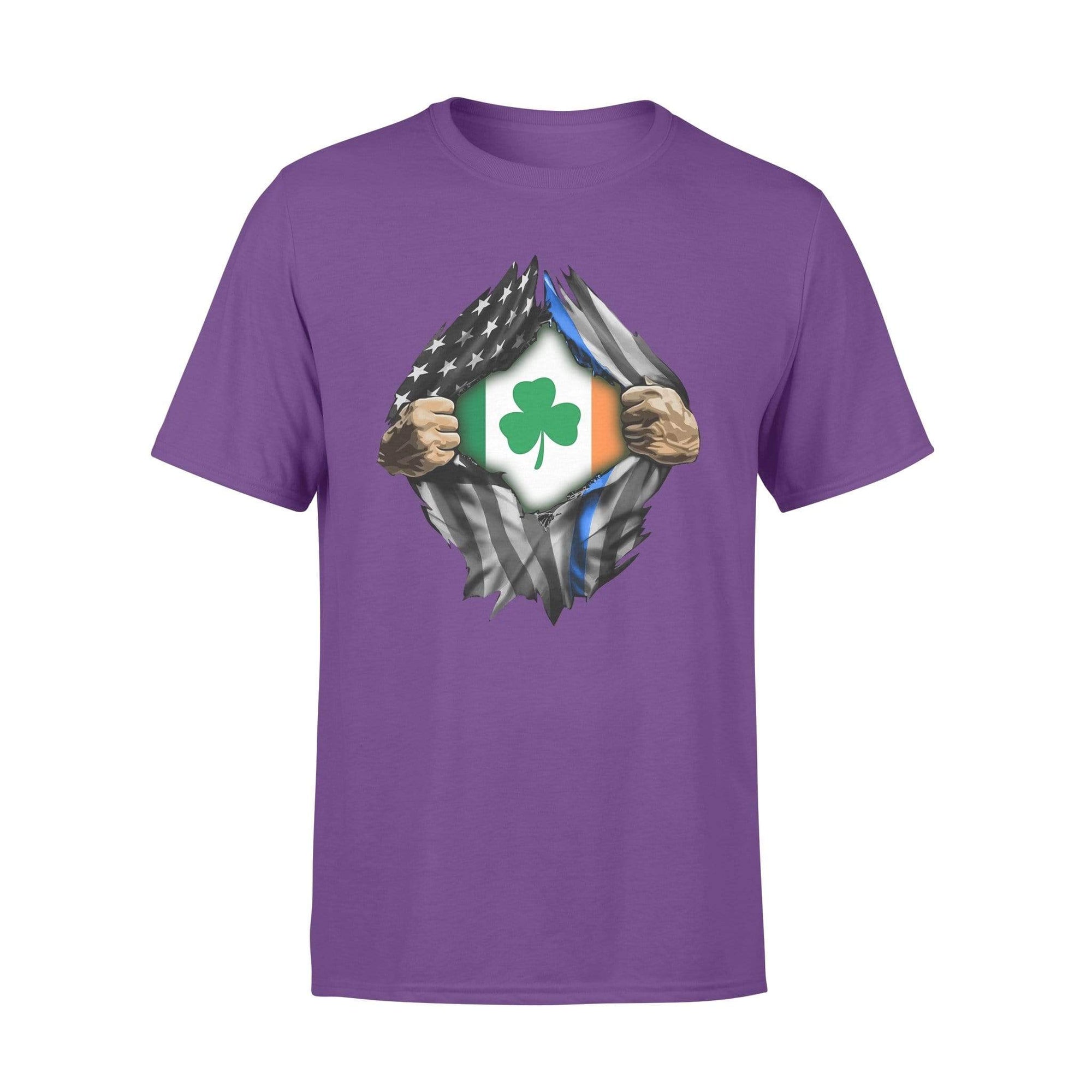 St Patrick Day Tearing Thin Blue Line Flag Irish Flag Inside Shirt