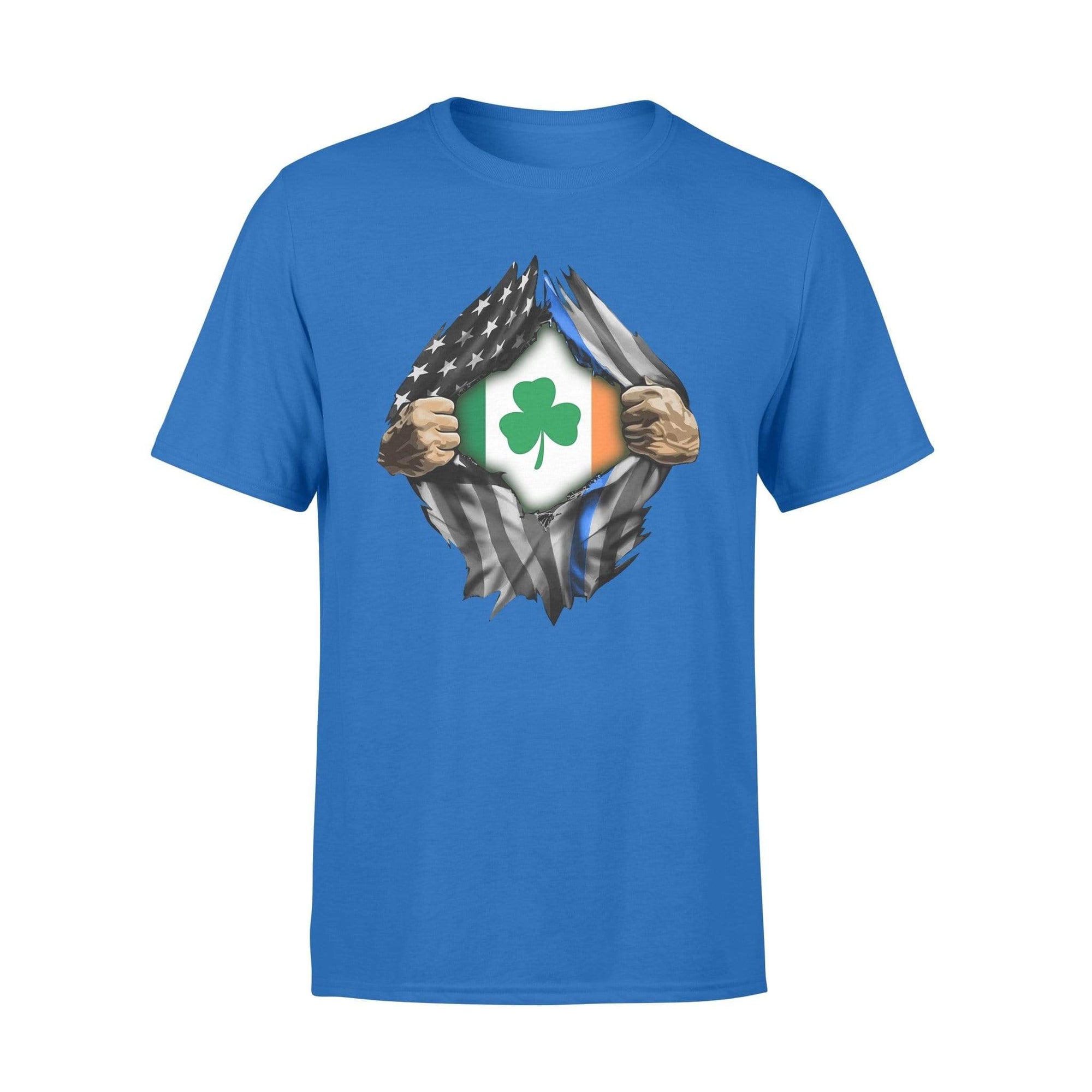 St Patrick Day Tearing Thin Blue Line Flag Irish Flag Inside Shirt