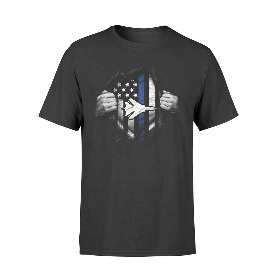 Apparel S / Black Tearing - Thin Blue Line Flag - Air Force Shirt - Standard T-shirt
