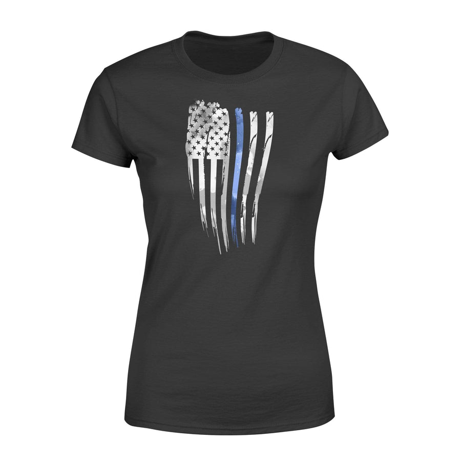 Apparel XS / Black Thin Blue Line Distressed Flag Shirt - Standard Women's T-shirt