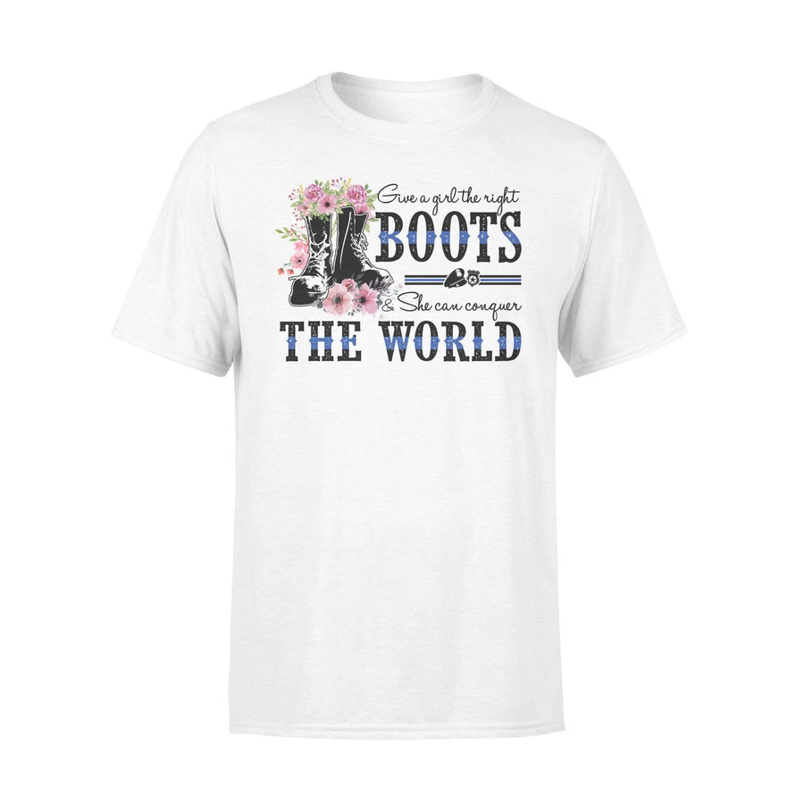 Apparel S / White Thin Blue Line - Give A Girl The Right Boots - Standard T-shirt