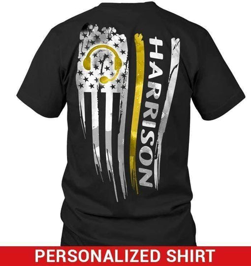 Apparel S / Black Thin Gold Line Distressed Flag - Back Printed - Personalized Shirt - DSAPP