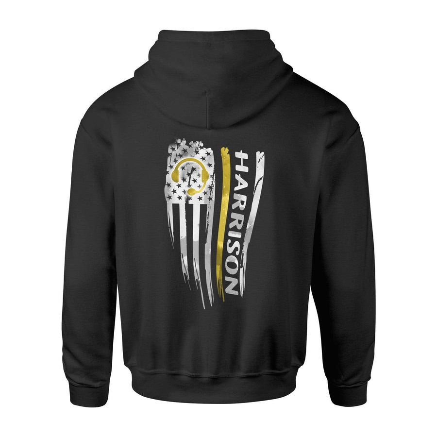 Apparel S / Black Thin Gold Line Distressed Flag - Back Printed - Personalized Shirt - DSAPP