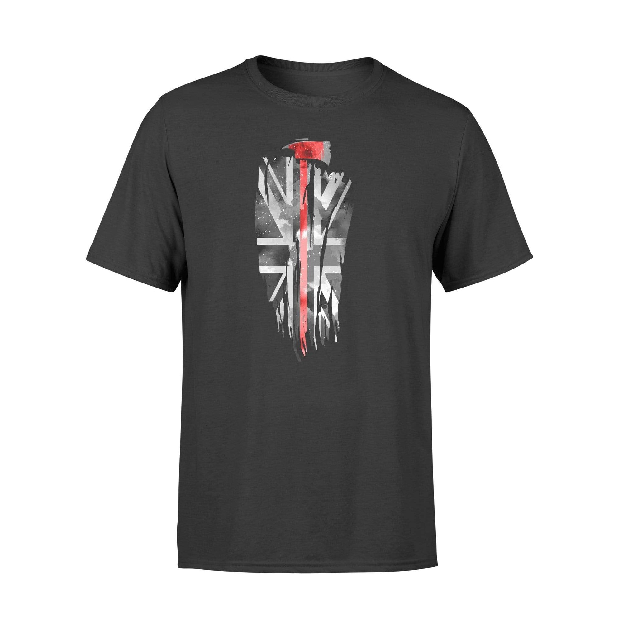 Apparel S / Black Vertical UK Thin Red Line Distressed Flag - Firefighter Axe Shirt - Standard T-shirt