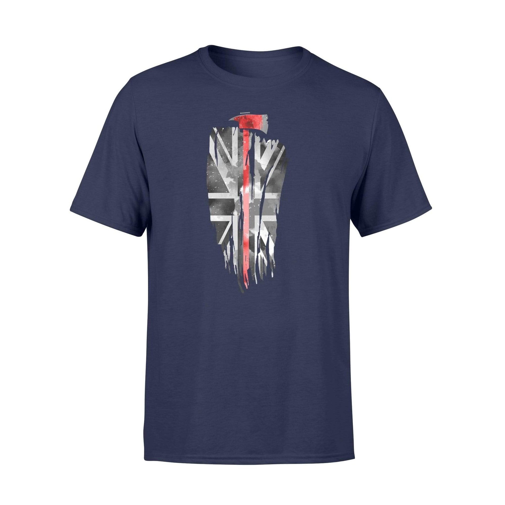 Apparel S / Navy Vertical UK Thin Red Line Distressed Flag - Firefighter Axe Shirt - Standard T-shirt