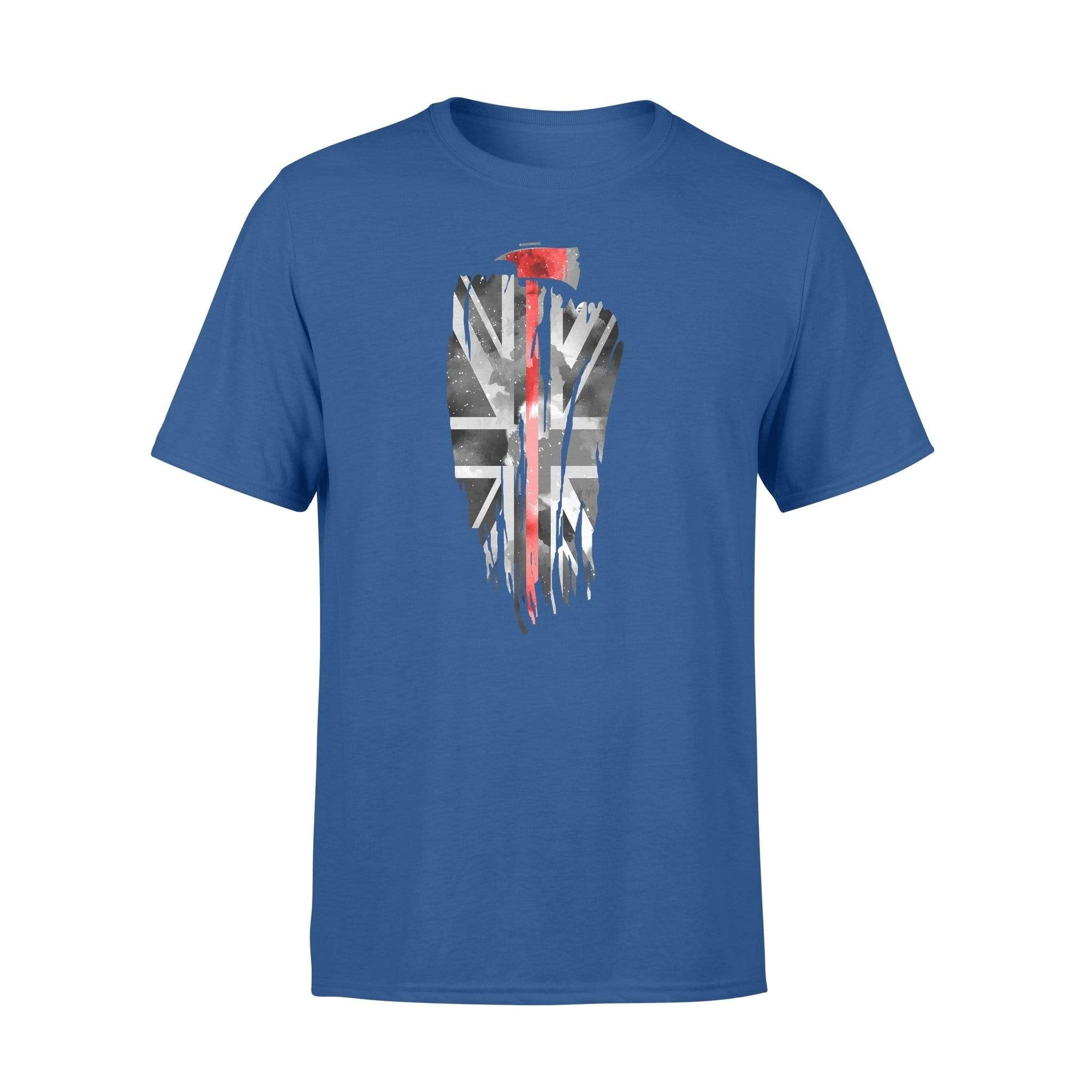 Apparel S / Royal Vertical UK Thin Red Line Distressed Flag - Firefighter Axe Shirt - Standard T-shirt