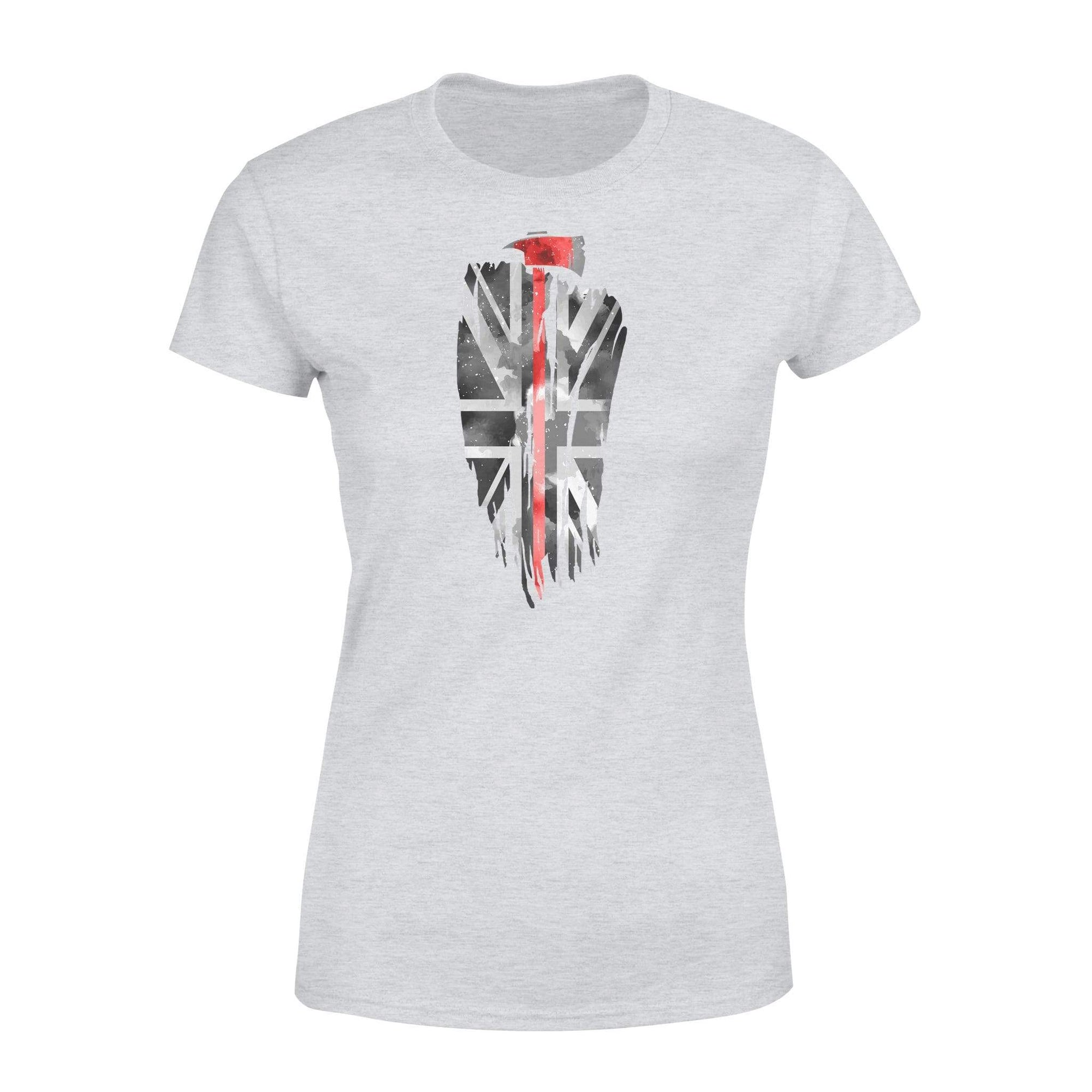 Apparel XS / Grey Vertical UK Thin Red Line Distressed Flag - Firefighter Axe Shirt - Standard Women's T-shirt