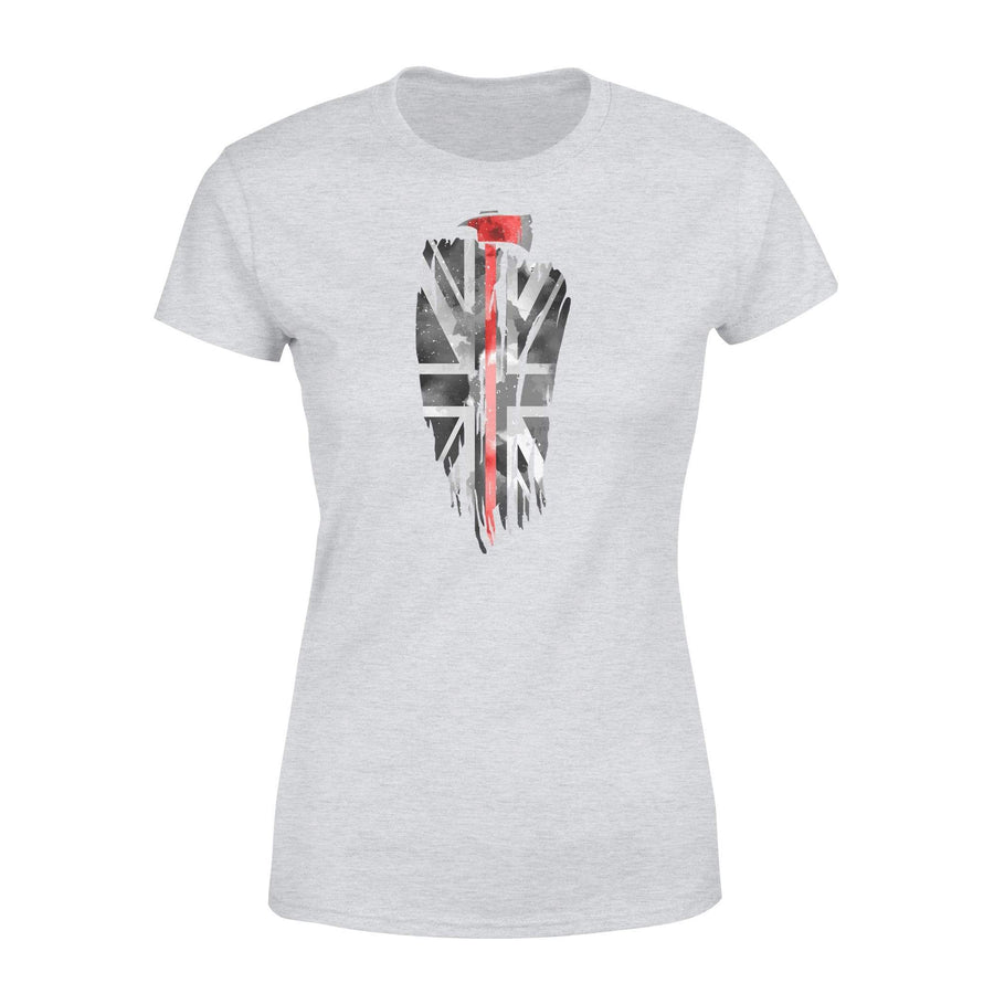 Apparel XS / Grey Vertical UK Thin Red Line Distressed Flag - Firefighter Axe Shirt - Standard Women's T-shirt