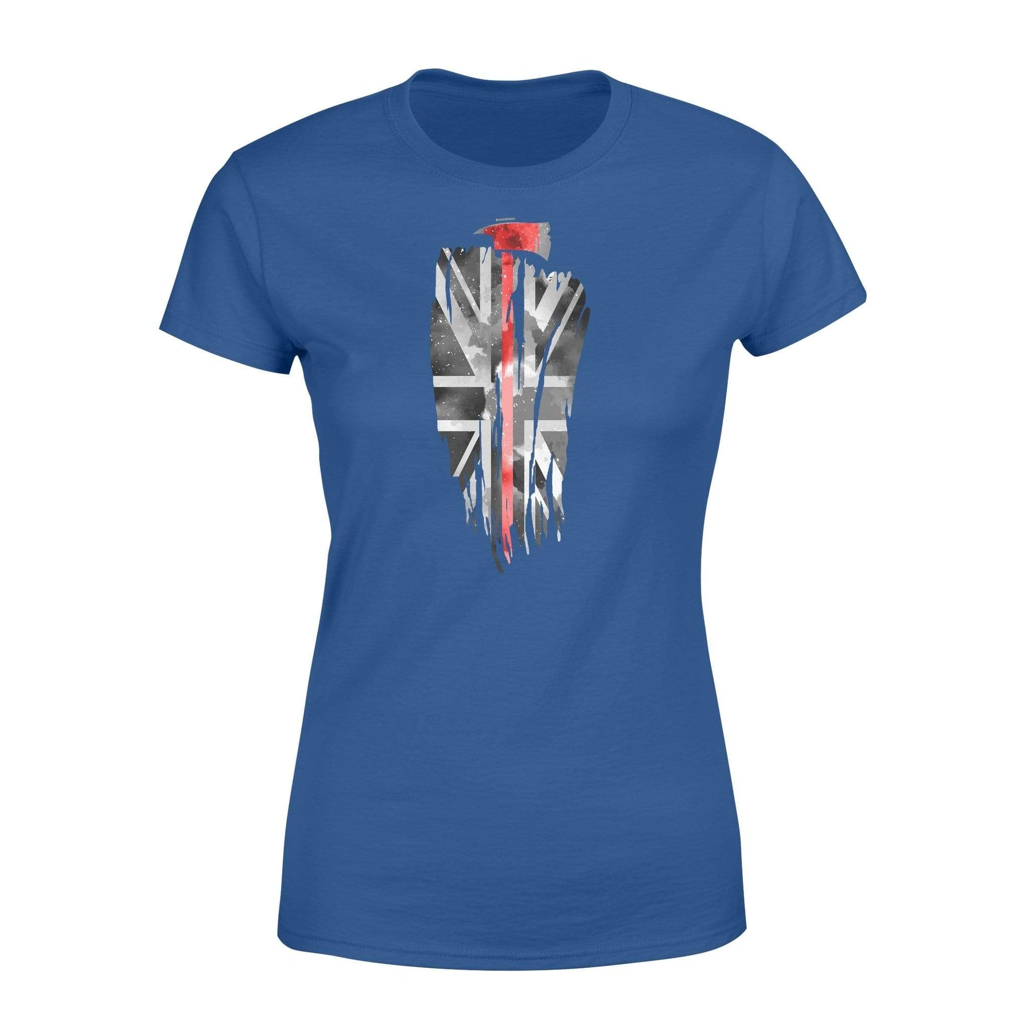 Apparel XS / Royal Vertical UK Thin Red Line Distressed Flag - Firefighter Axe Shirt - Standard Women's T-shirt