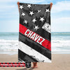 Bath Towel 32" x 64" Personalized Beach Towel - Thin Red Line Flag - Name