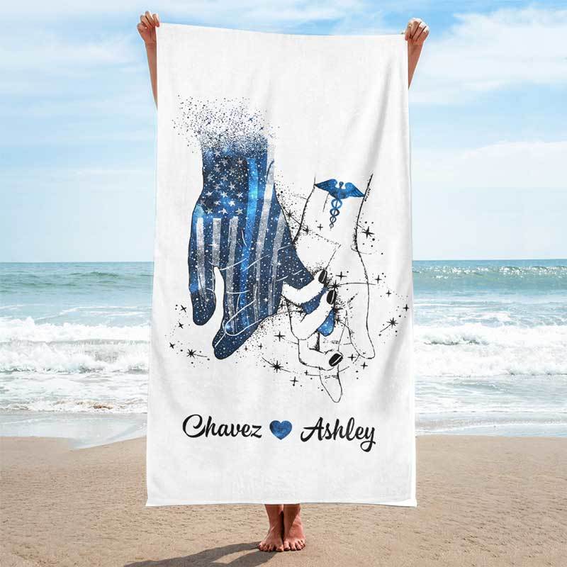 Always By Your Side Police And Nurse Personalized Beach Towel