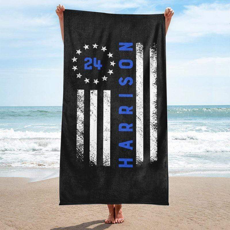 Circle Star Thin Blue Line Flag Personalized Beach Towel
