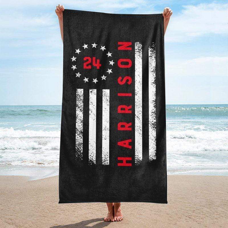Circle Star Thin Red Line Flag Personalized Beach Towel