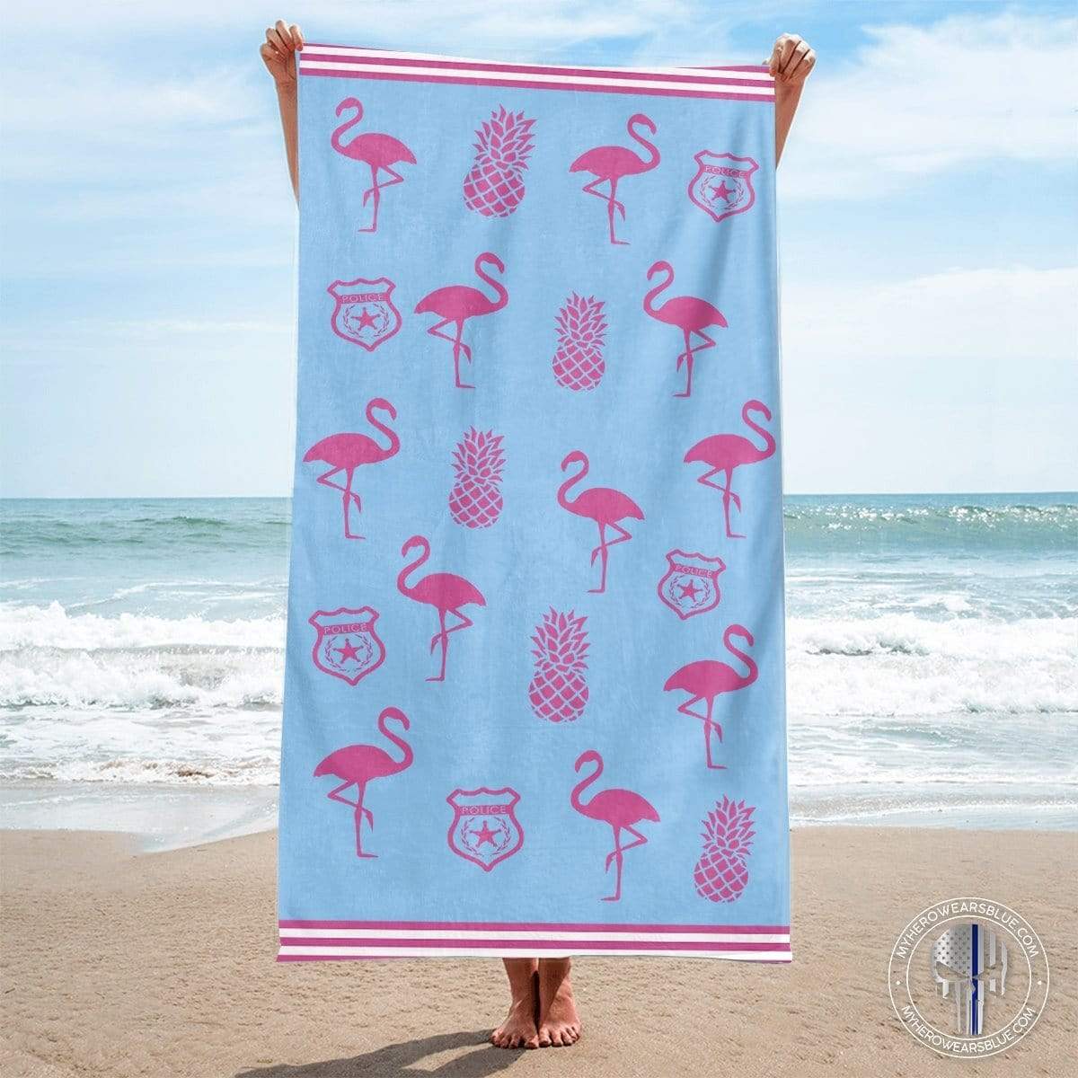 Beach Towel 37" x 74" Flamingo, Pineapple And Police Badge Beach Towel