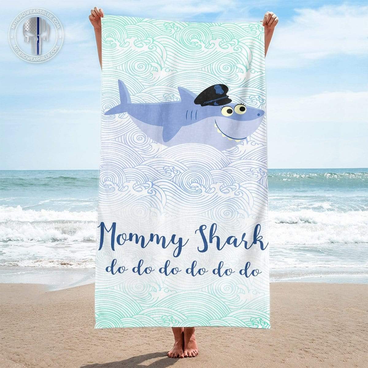 Beach Towel 37" x 74" Mommy Shark Beach Towel - Police