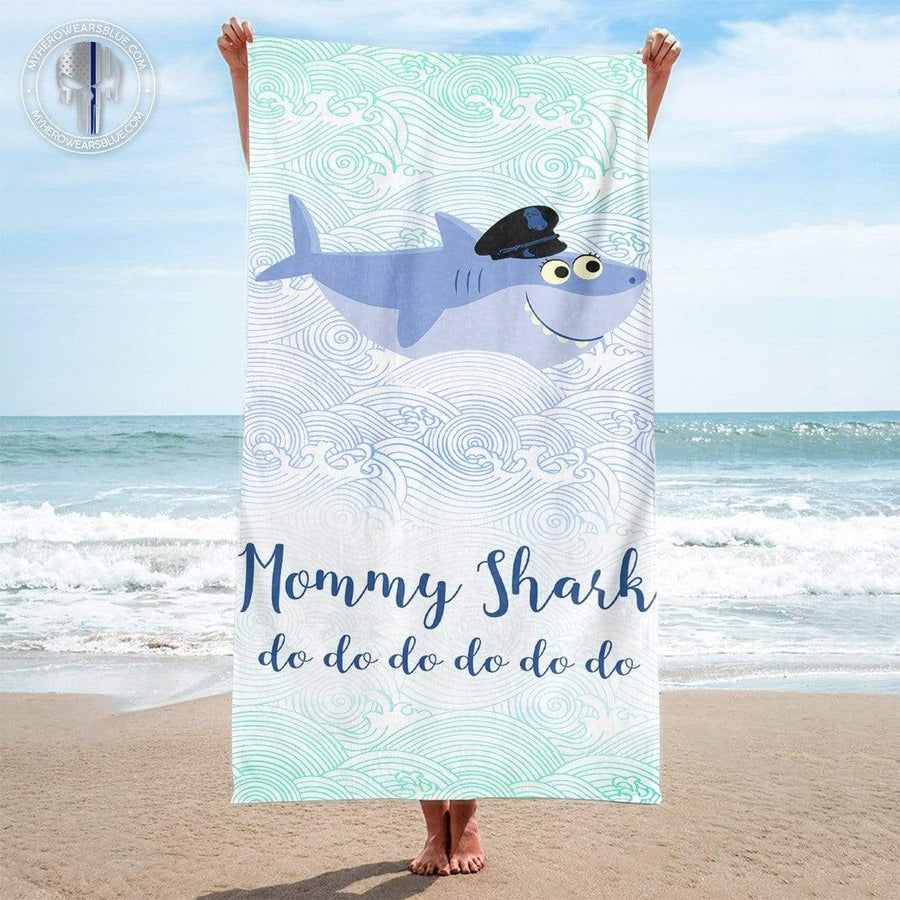 Beach Towel 37" x 74" Mommy Shark Beach Towel - Police