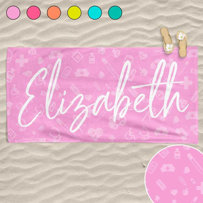 Nurse Pattern Personalized Beach Towel