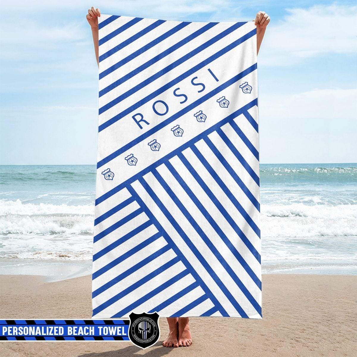 Beach Towel 37" x 74" Personalized Beach Towel - Angled Stripe