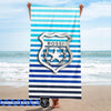 Beach Towel 37" x 74" Personalized Beach Towel - Blue Shades Stripe - Police Badge