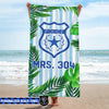 Beach Towel 37" x 74" Personalized Beach Towel - Blue Stripe Tropical Pattern