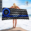 Beach Towel 37" x 74" Personalized Beach Towel - Cheveron Thin Blue Line Flag