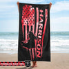 Beach Towel 37" x 74" Personalized Beach Towel - Firefighter - Distresed Flag