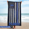 Beach Towel 37" x 74" Personalized Beach Towel - Patterned Thin Blue Line Flag