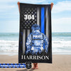 Beach Towel 37" x 74" Personalized Beach Towel - Police Suit - Thin Blue Line Flag