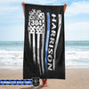 Beach Towel 37" x 74" Personalized Beach Towel - Thin Blue Line - Distressed Flag