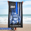 Beach Towel 37" x 74" Personalized Beach Towel - Thin Blue Line Flag - Deputy Sheriff Suit
