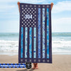 Beach Towel 37" x 74" Personalized Beach Towel - Thin Blue Line - Paisley Flag