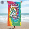Beach Towel 37" x 74" Personalized Beach Towel - Tie Dye Police Badge And Name