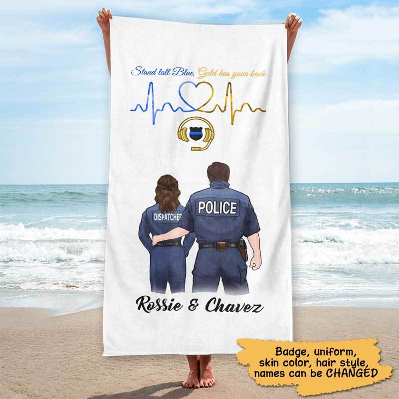 Police Dispatcher Love Personalized Beach Towel