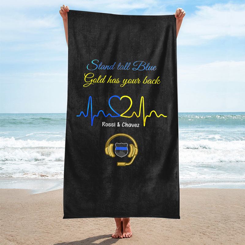 Stand Tall Blue Gold Has Your Back Personalized Beach Towel